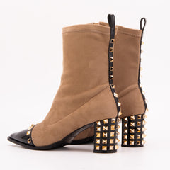 The Amethyst Studded Beige Black Suede Leather Women’s Boot For Sale