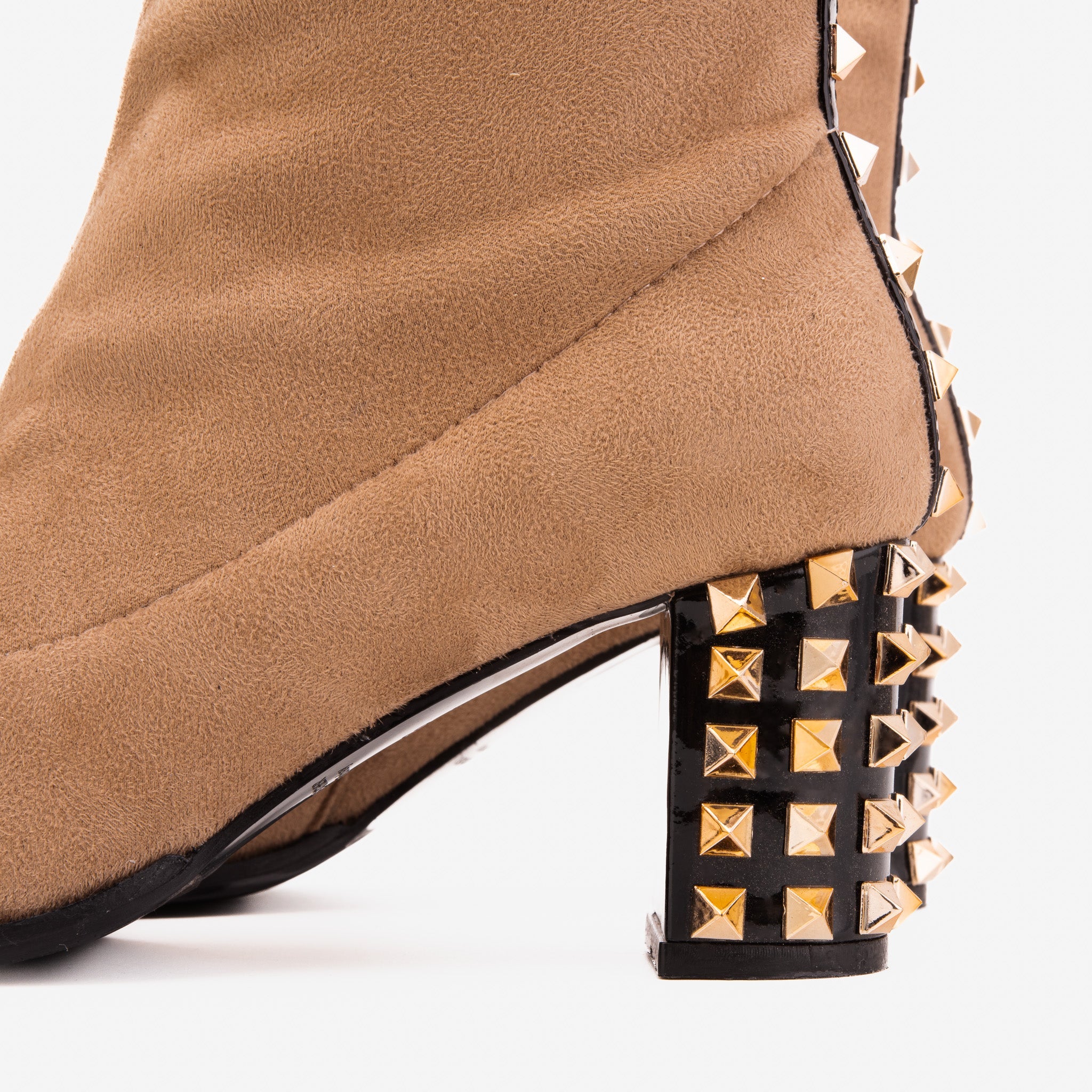 The Amethyst Studded Beige Black Suede Leather Women’s Boot For Sale