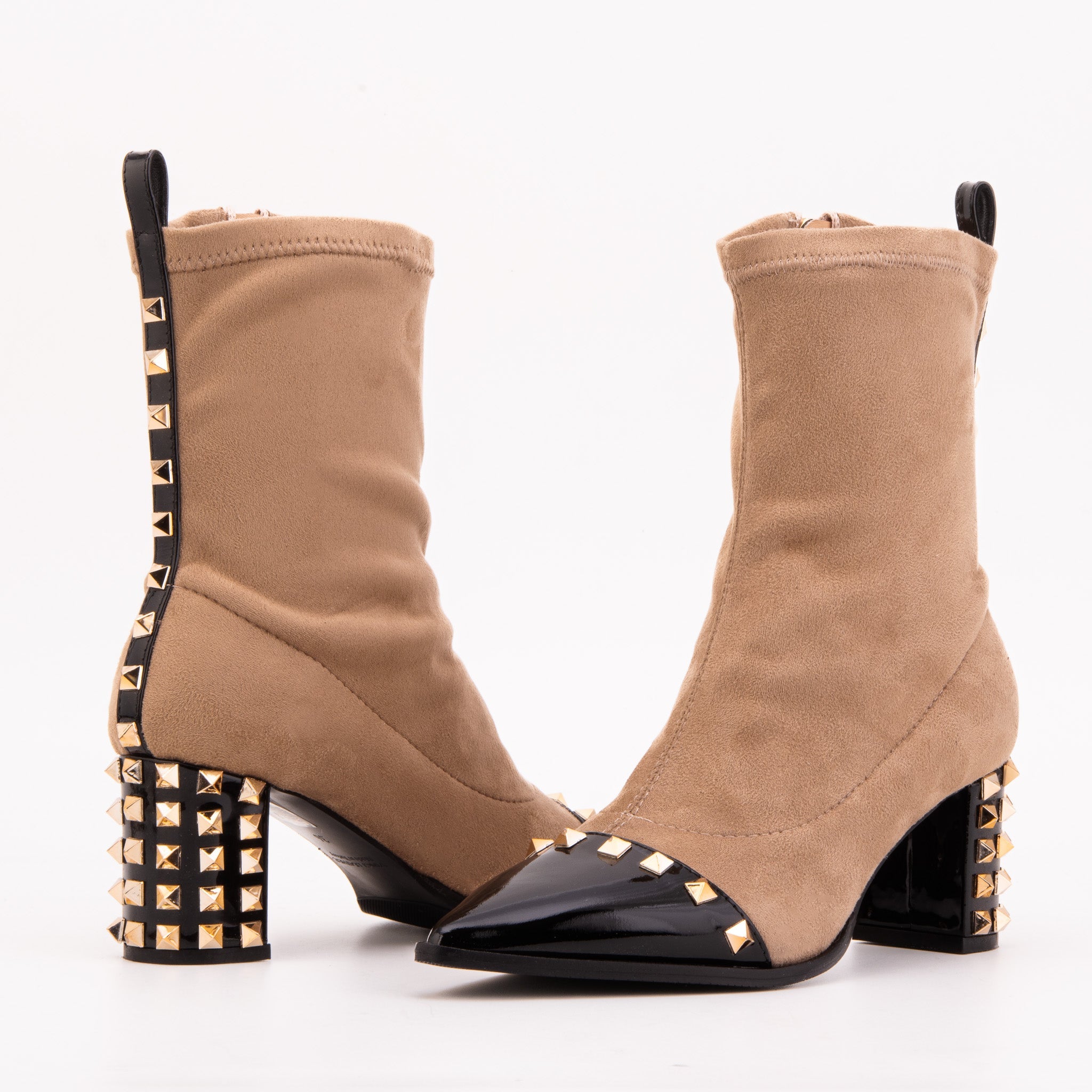 The Amethyst Studded Beige Black Suede Leather Women’s Boot For Sale