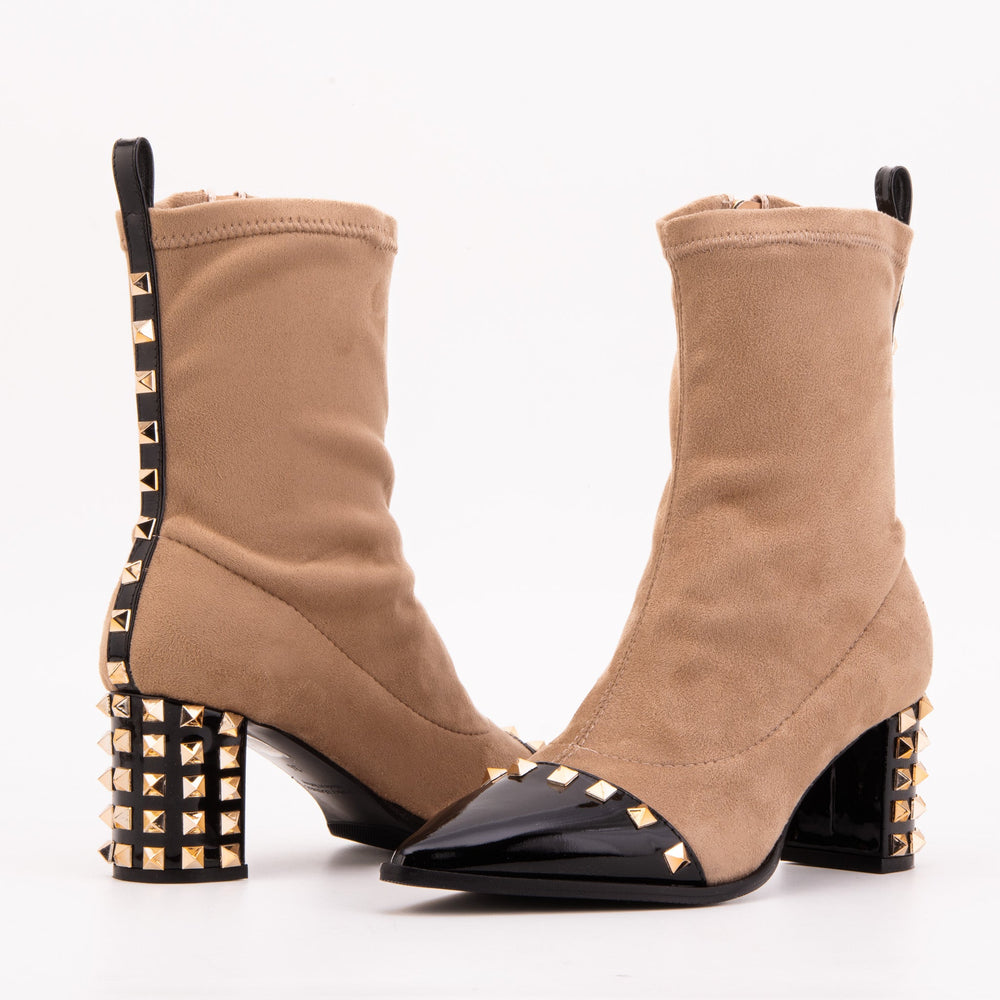 The Amethyst Studded Beige Black Suede Leather Women’s Boot For Sale