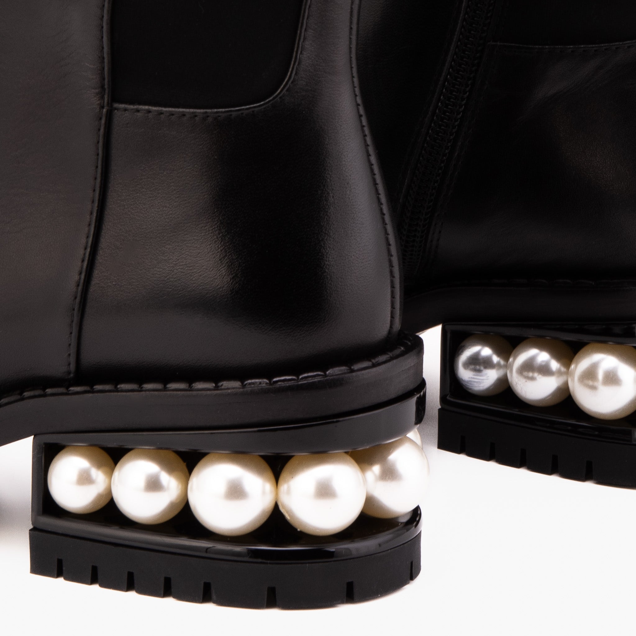 The Valeria Pearl Heel Knee-High Black Leather Boot Exclusive Style