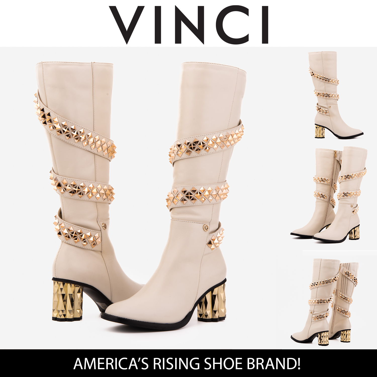 The Gladiator Cream Leather Knee High Boot On Sale