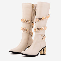 The Gladiator Cream Leather Knee High Boot On Sale
