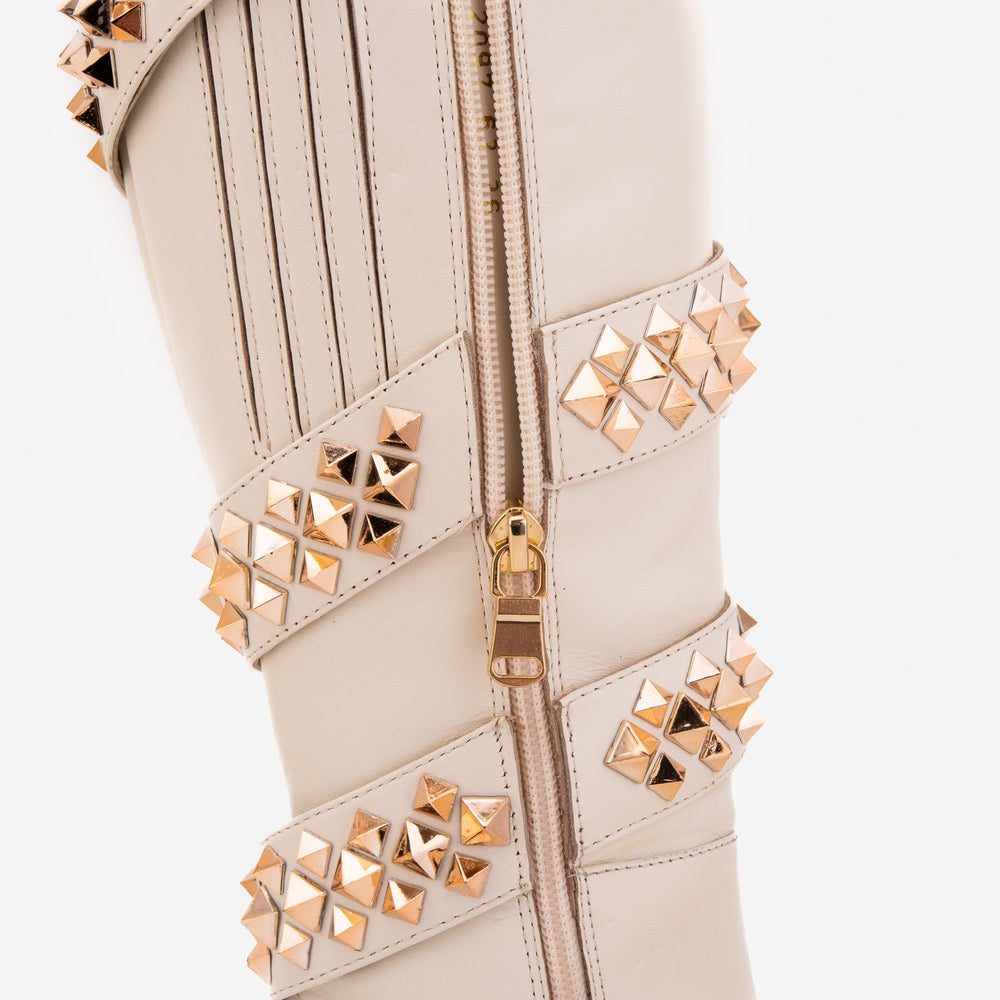The Gladiator Cream Leather Knee High Boot On Sale