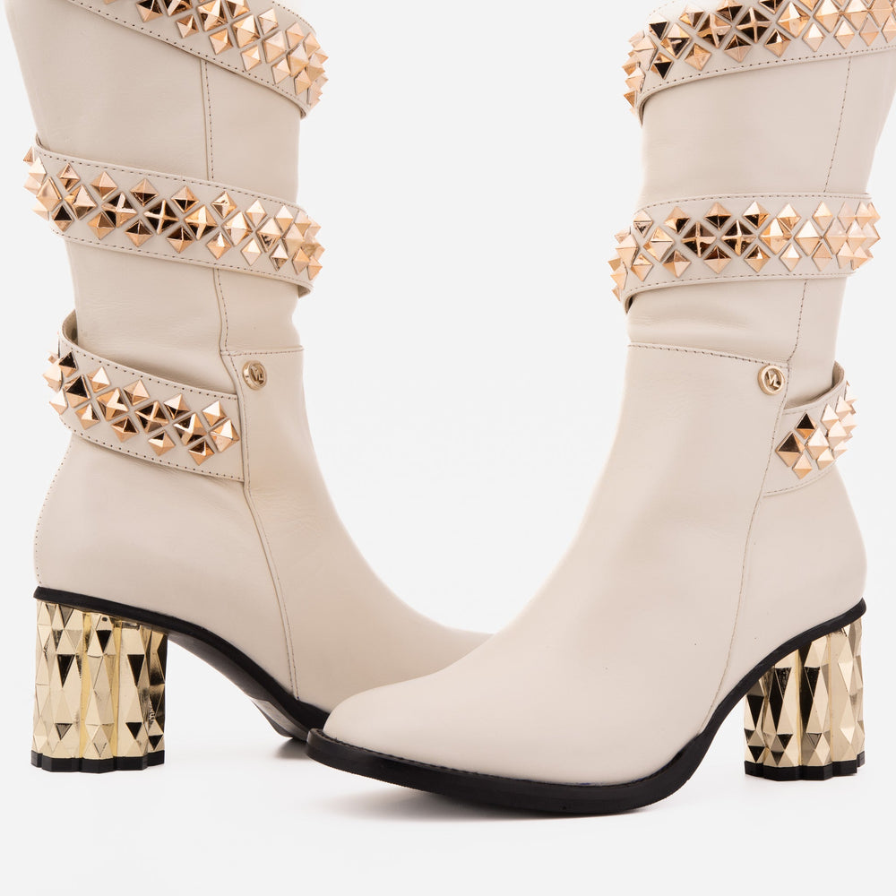 The Gladiator Cream Leather Knee High Boot On Sale
