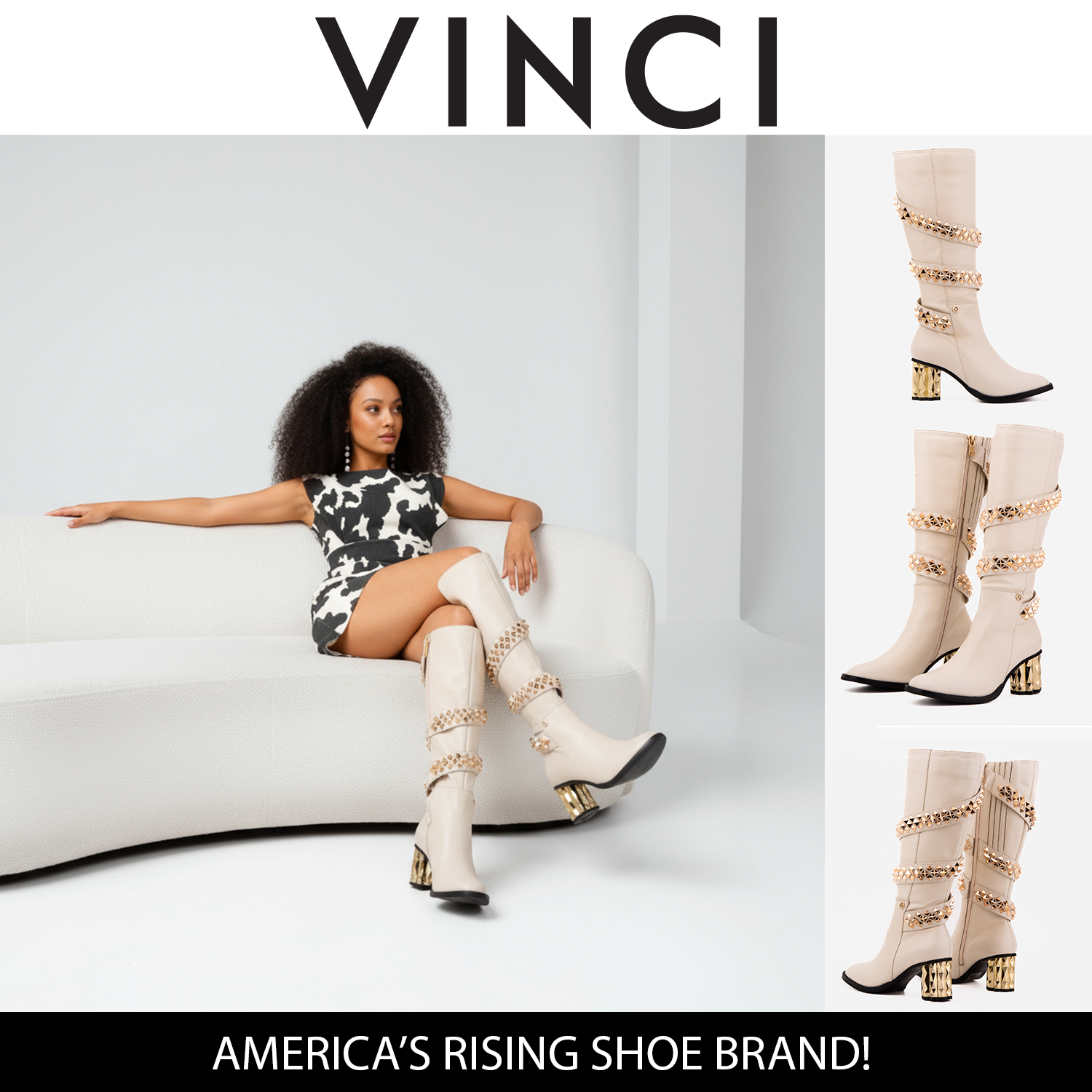 The Gladiator Cream Leather Knee High Boot On Sale