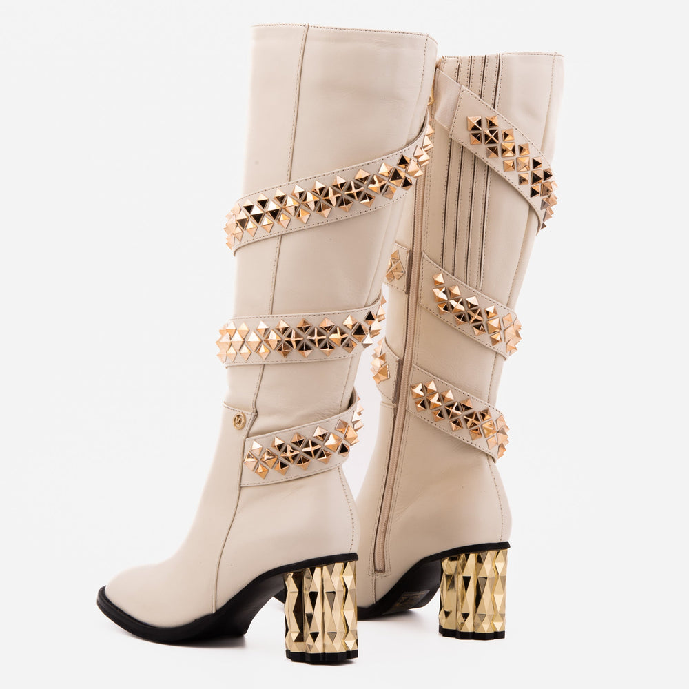The Gladiator Cream Leather Knee High Boot On Sale