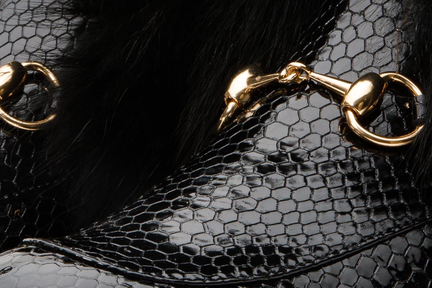 The Izmir Black Patent Leather Natural Fur Mid Calf  Boot For Sale