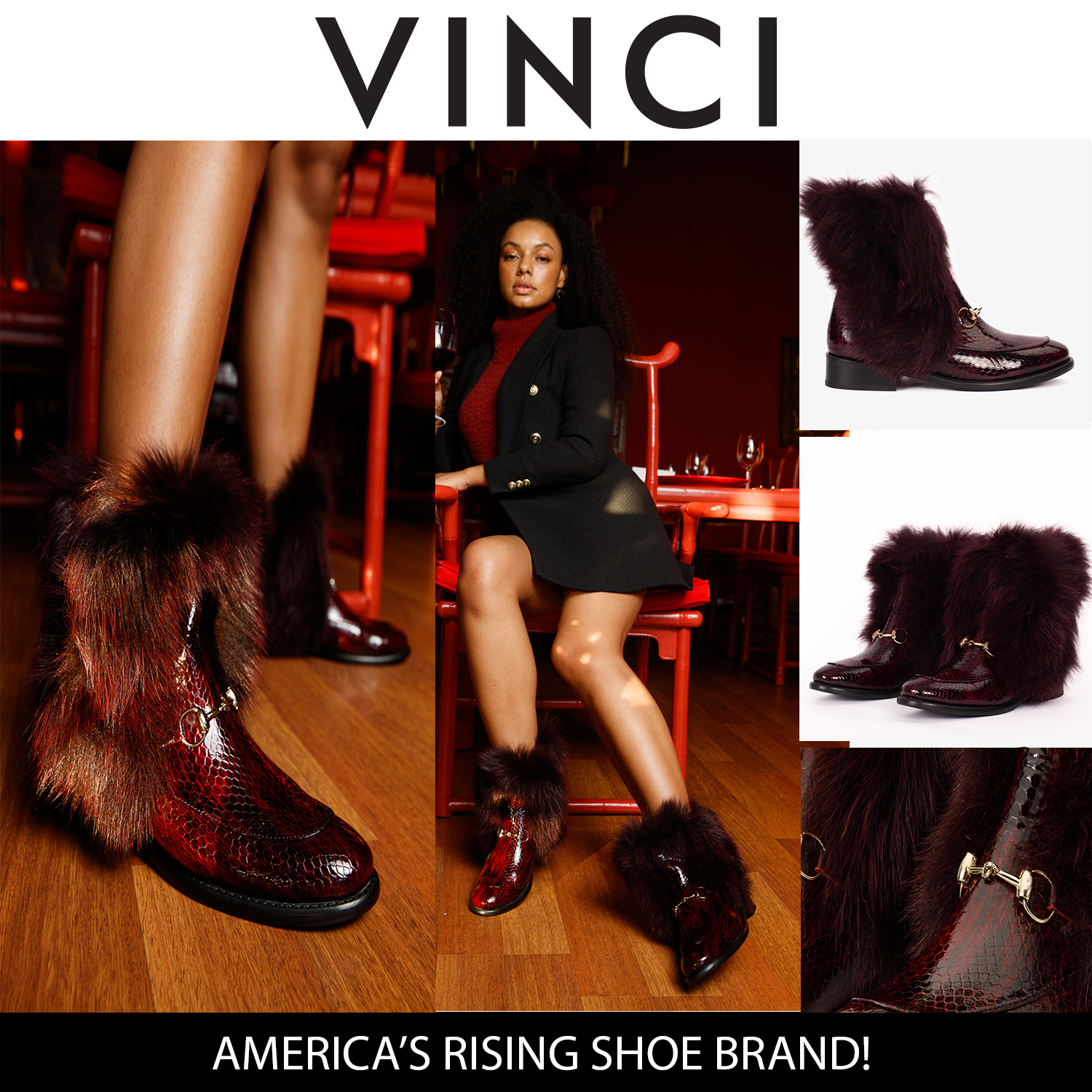 The Izmir Burgundy Patent Leather Natural Fur Mid Calf Boot All New