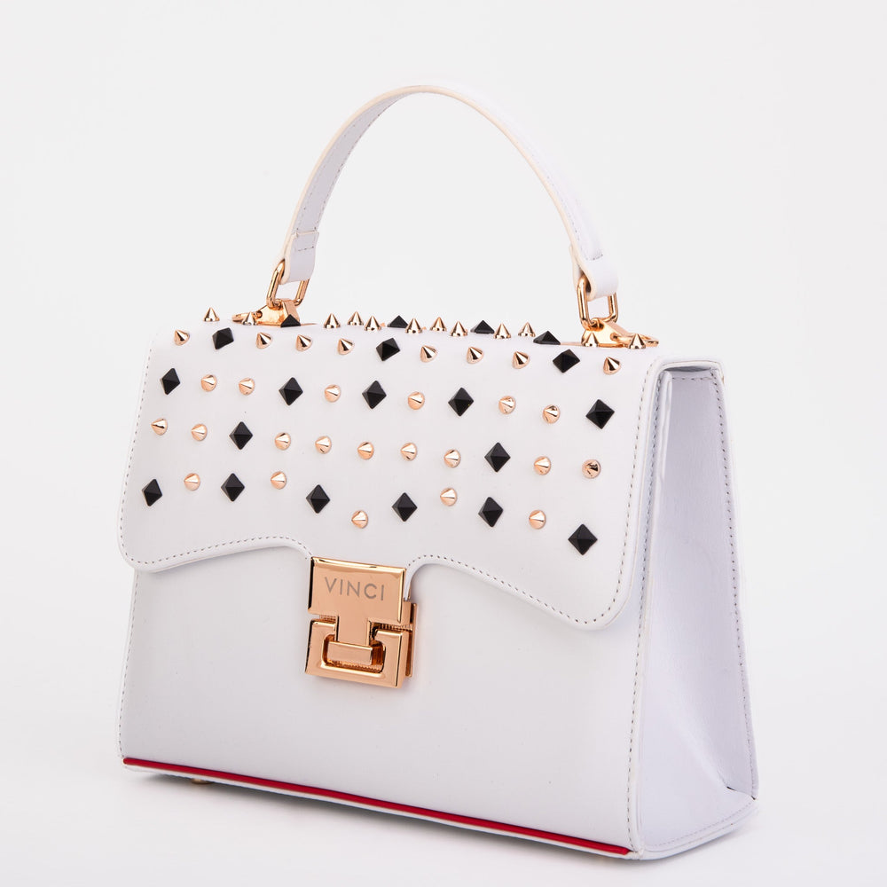 The Infanta White Spike Leather Handbag On Sale