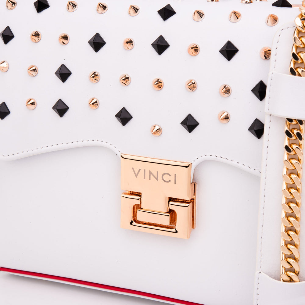 The Infanta White Spike Leather Handbag On Sale