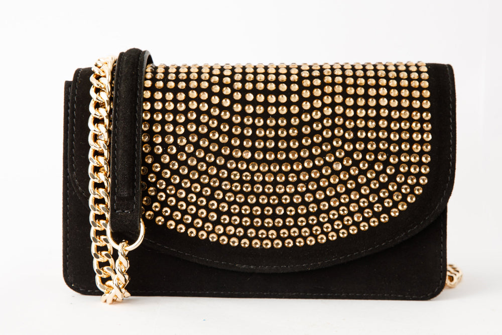 The Ailano Black Glitter Leather Handbag For Sale