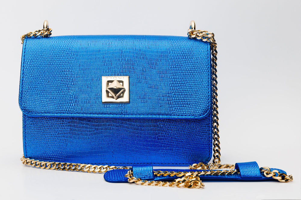 The Maple Sax Blue Leather Handbag For Sale