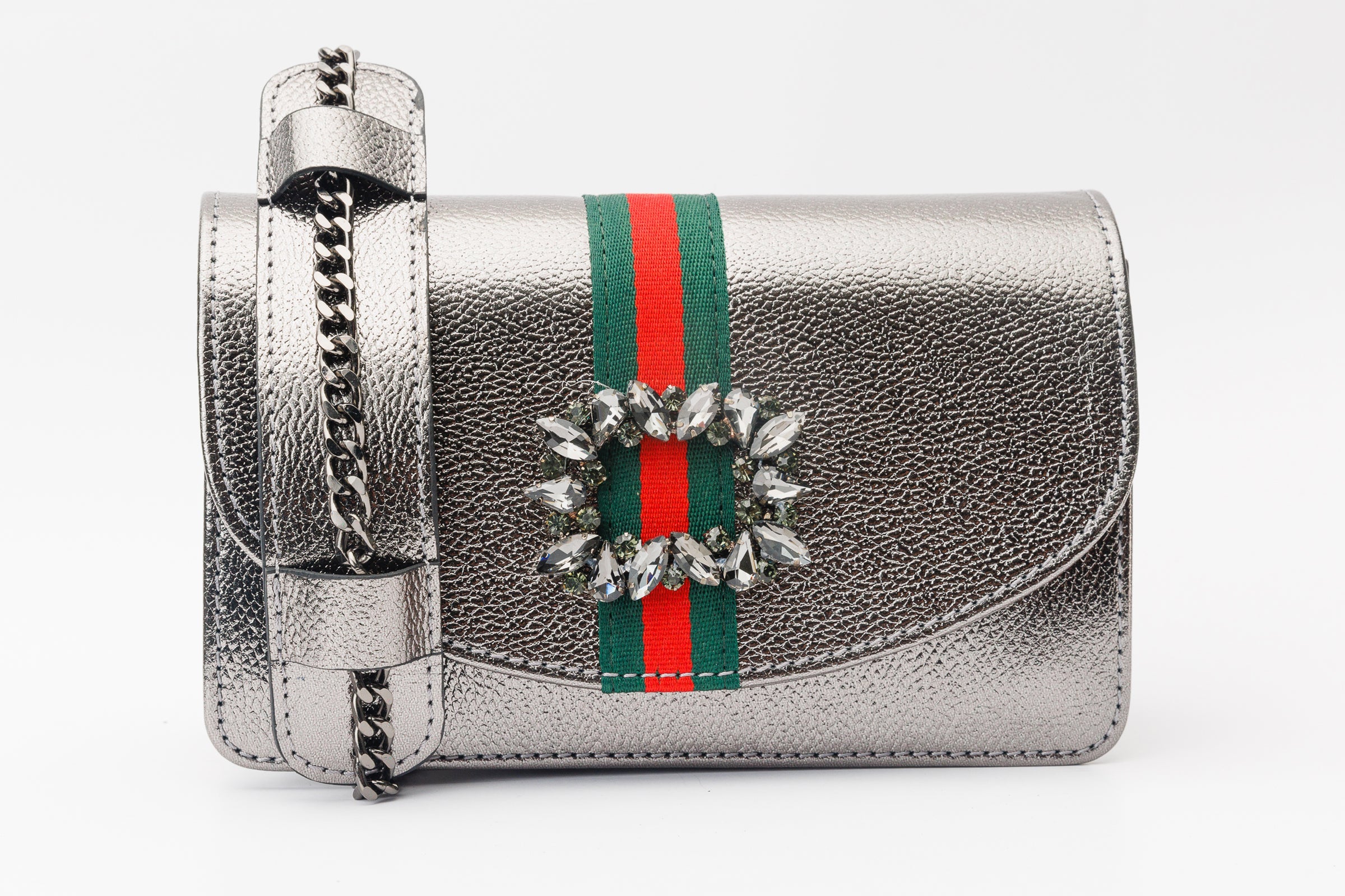 The Afega Silver Leather Handbag Universal Fit