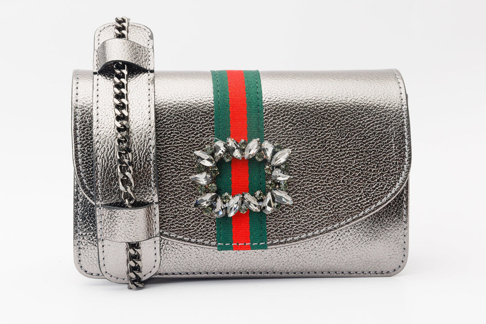 The Afega Silver Leather Handbag Universal Fit