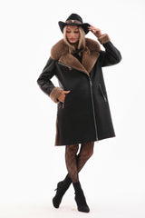 The Onyx Caramel Shearling Fox Fur Leather Jacket On Sale