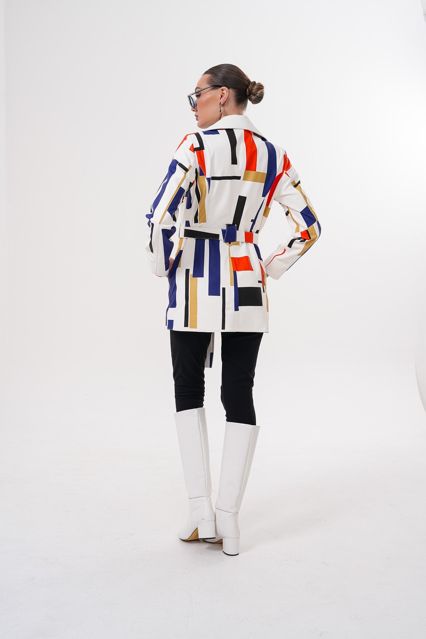 Sienna Abstract Art Leather Jacket – Red Navy Edition For Sale