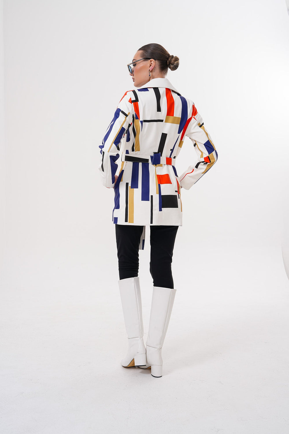 Sienna Abstract Art Leather Jacket – Red Navy Edition For Sale