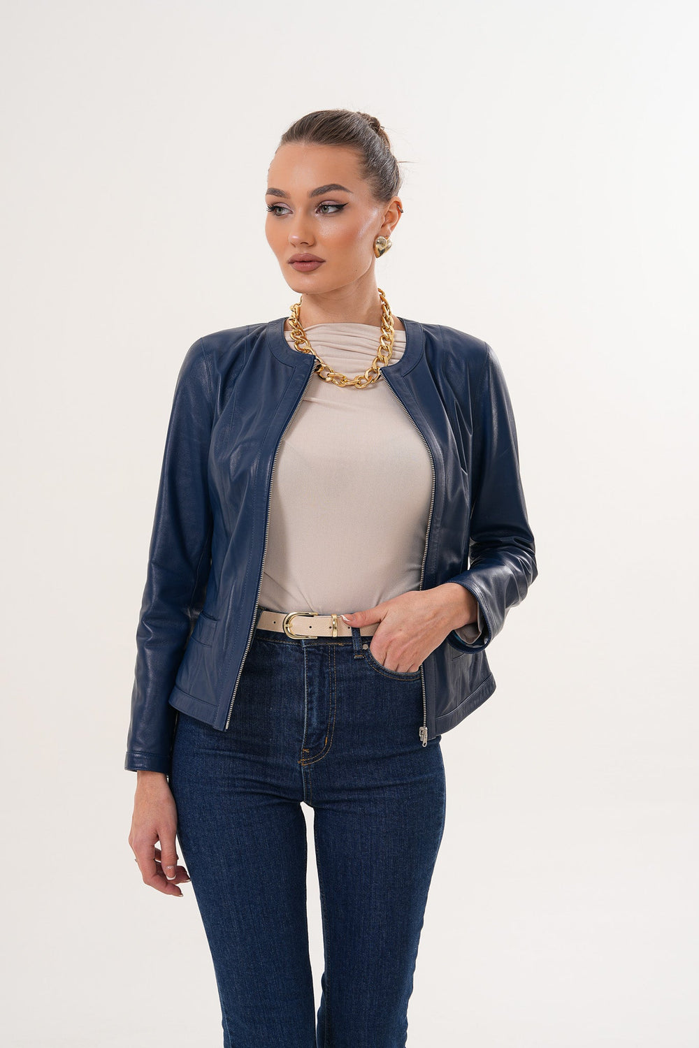 The Nyvessa Reversible Navy Blue Leather Jacket All New