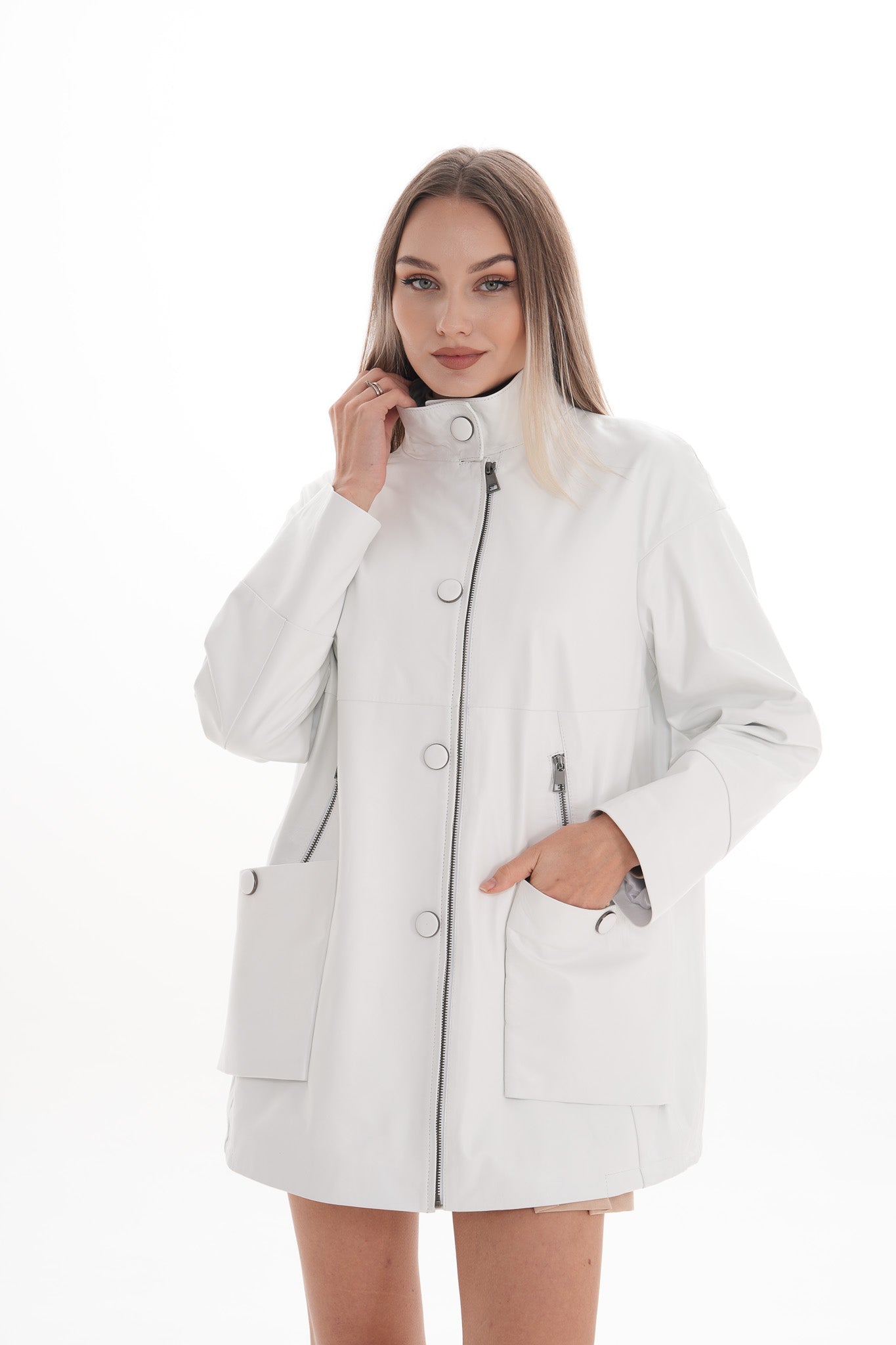 The Liora White Leather Jacket Universal Fit