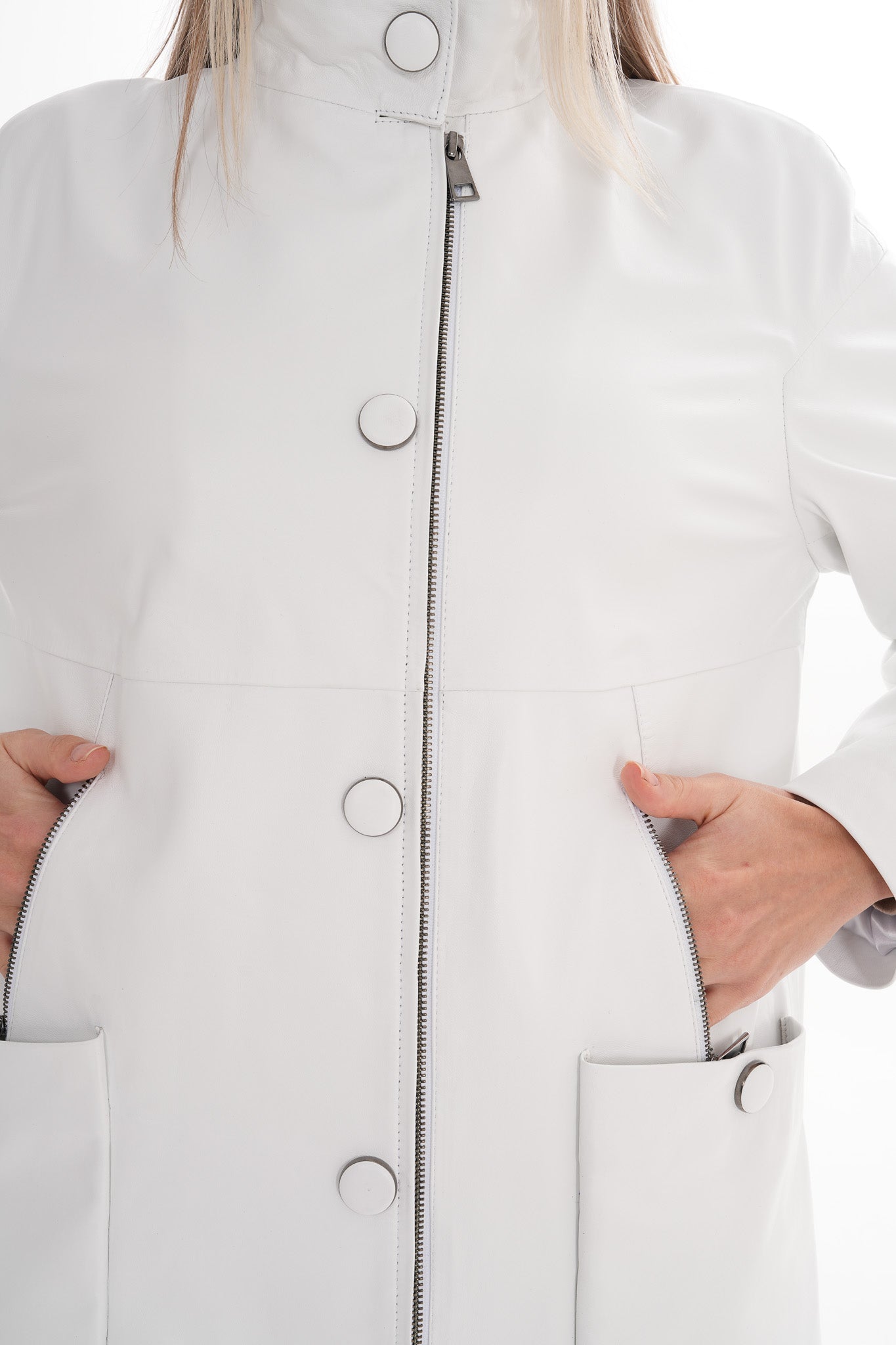 The Liora White Leather Jacket Universal Fit