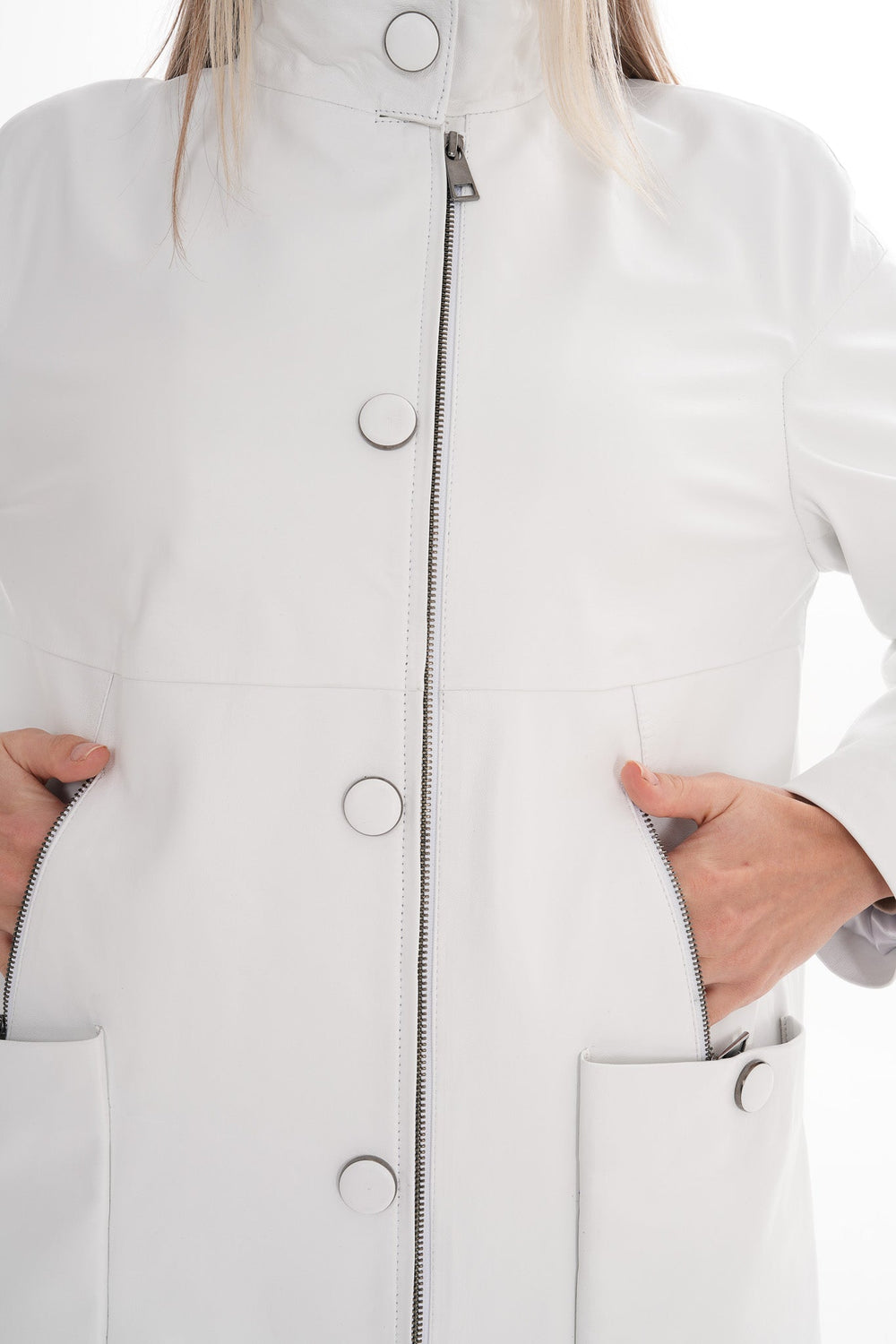 The Liora White Leather Jacket Universal Fit