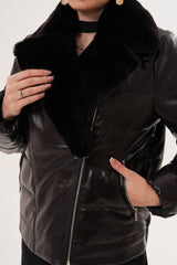 The Elvaris Dark Chocolate Leather Jacket with Fur Collar Exclusive Style