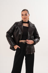 The Elvaris Dark Chocolate Leather Jacket with Fur Collar Exclusive Style