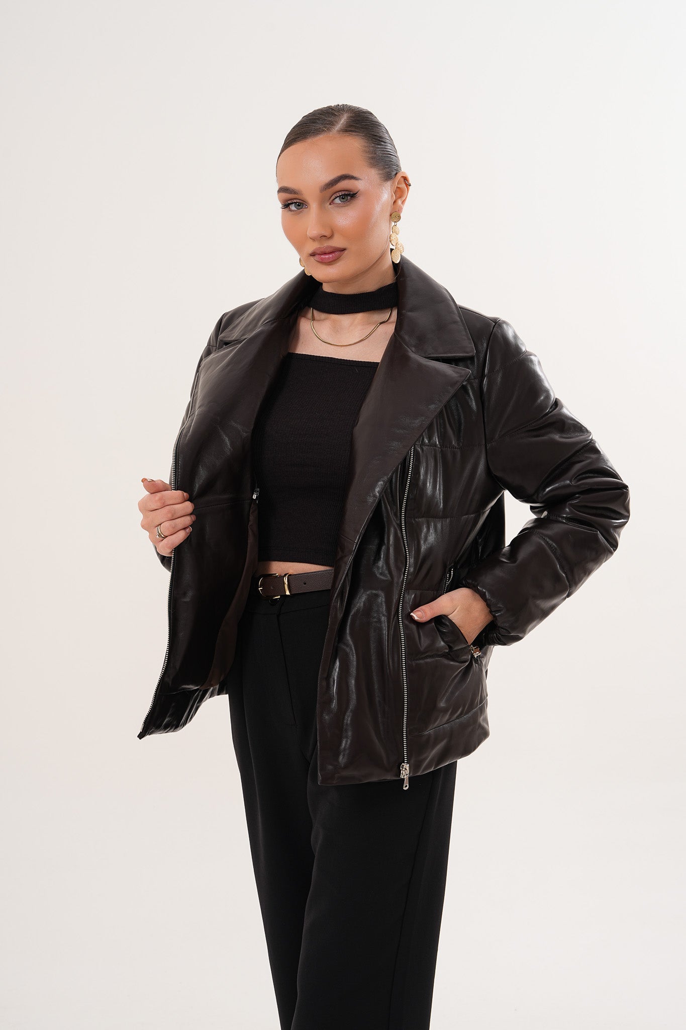 The Elvaris Dark Chocolate Leather Jacket with Fur Collar Exclusive Style