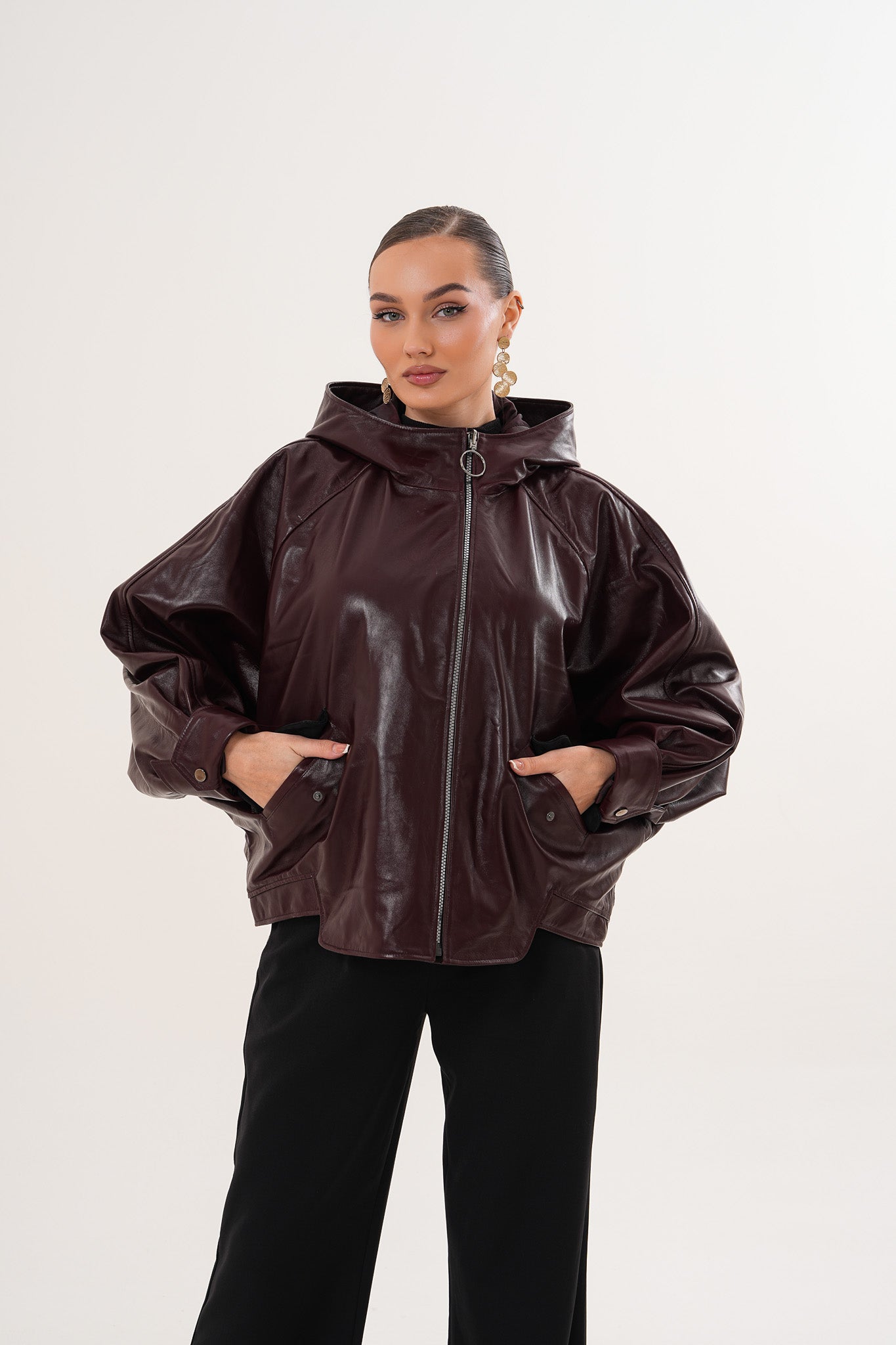 The Marvella Burgundy Leather Jacket On Sale
