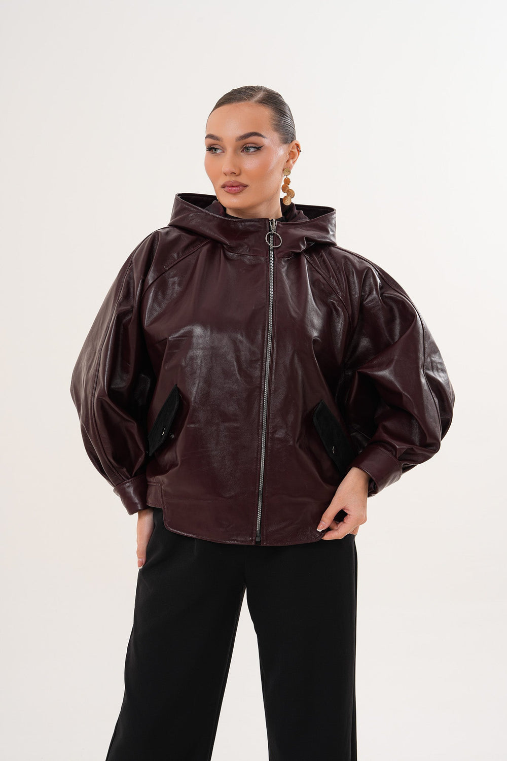 The Marvella Burgundy Leather Jacket On Sale