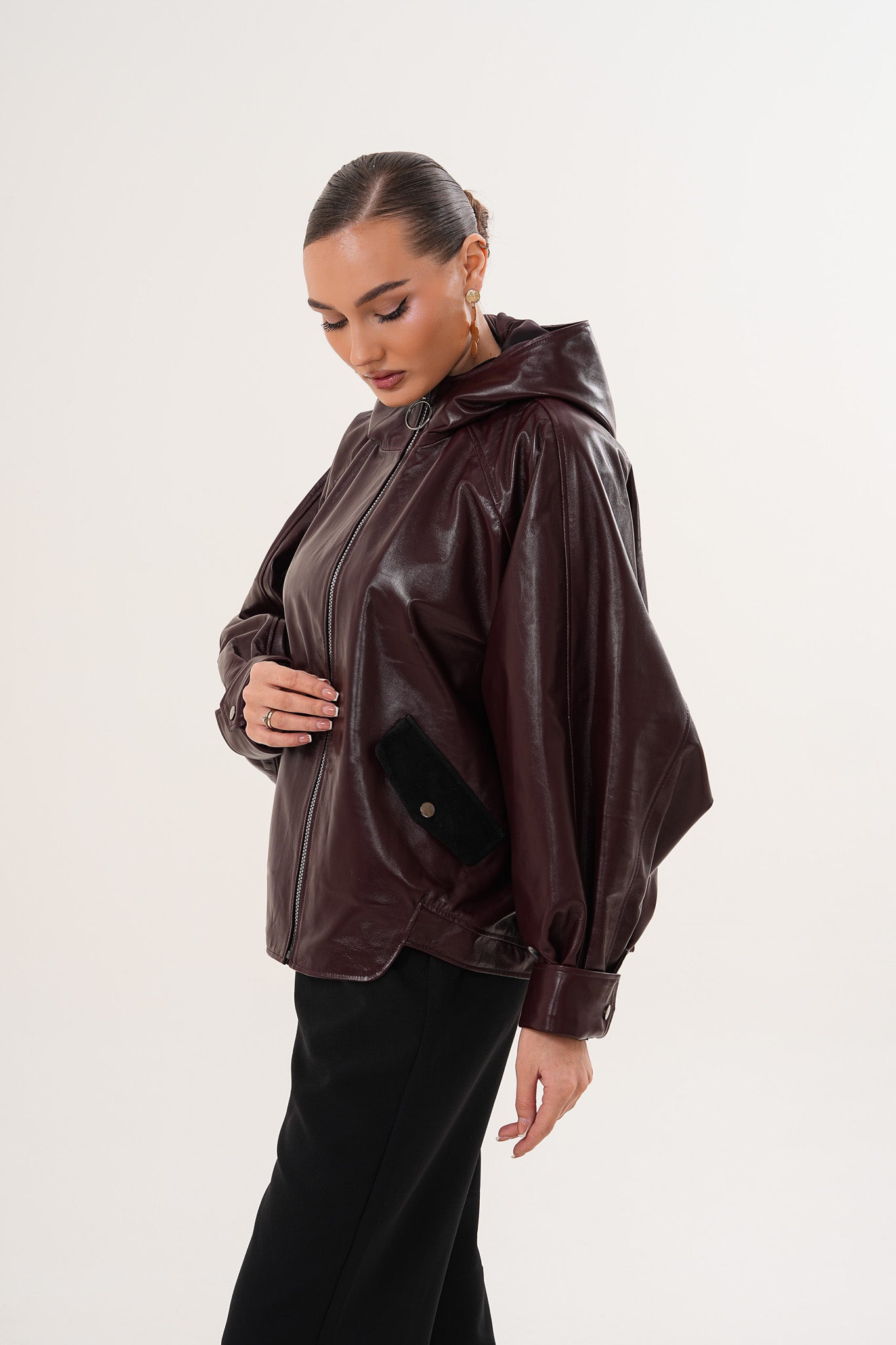 The Marvella Burgundy Leather Jacket On Sale