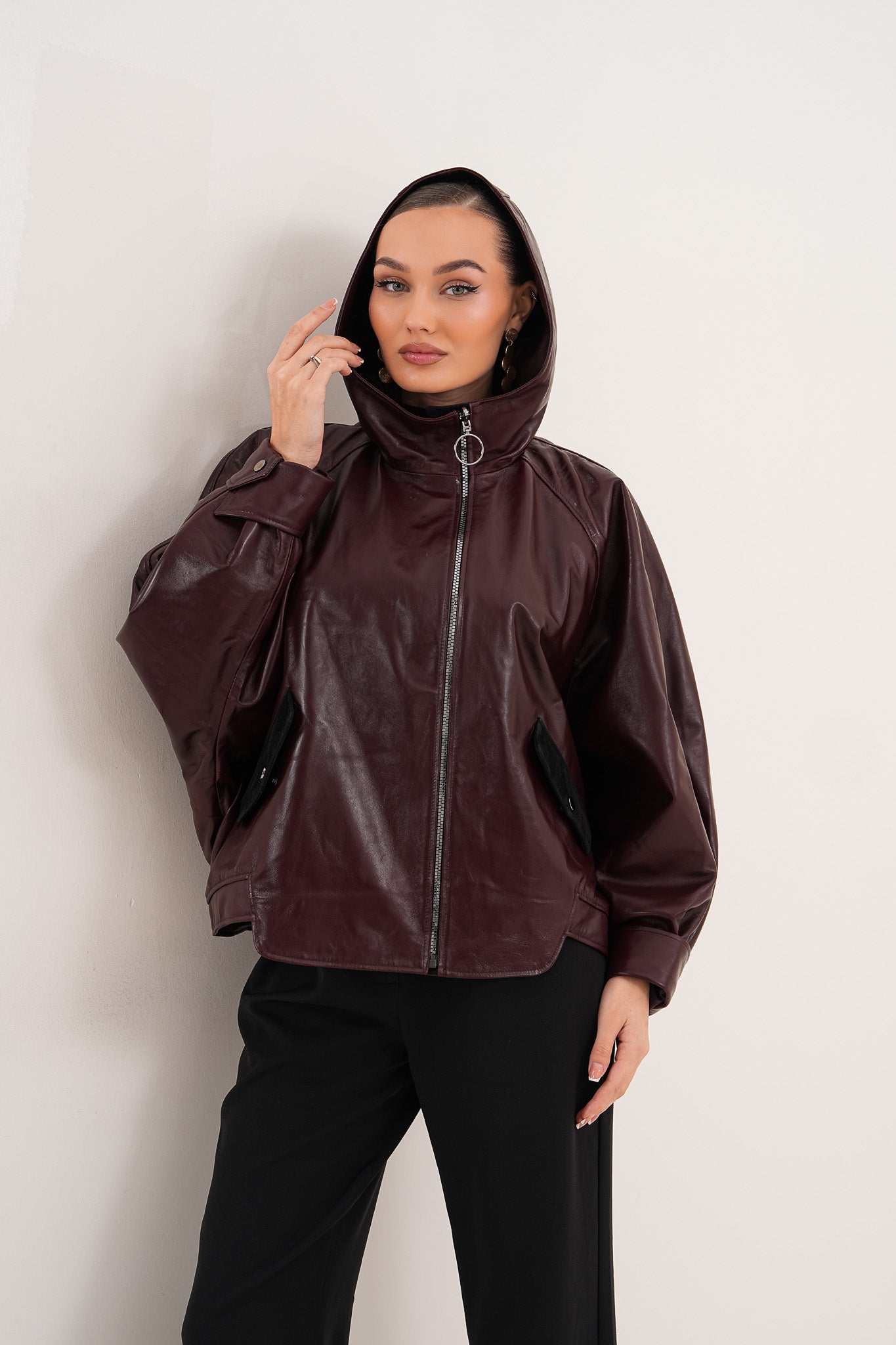 The Marvella Burgundy Leather Jacket On Sale