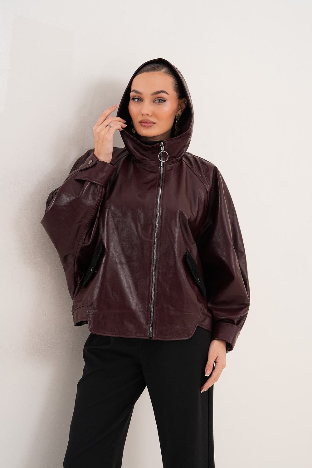 The Marvella Burgundy Leather Jacket On Sale