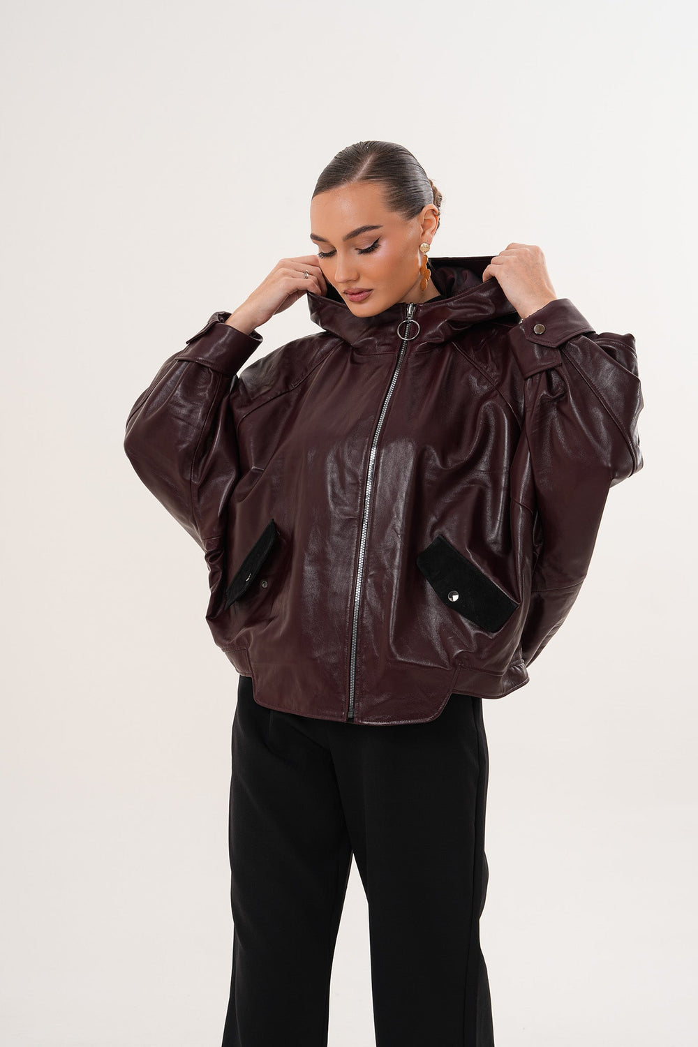 The Marvella Burgundy Leather Jacket On Sale