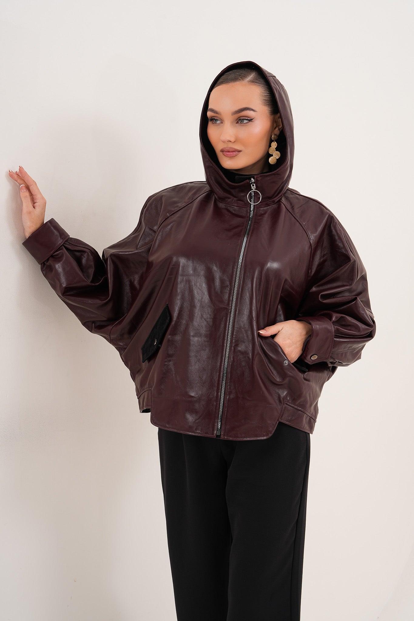 The Marvella Burgundy Leather Jacket On Sale