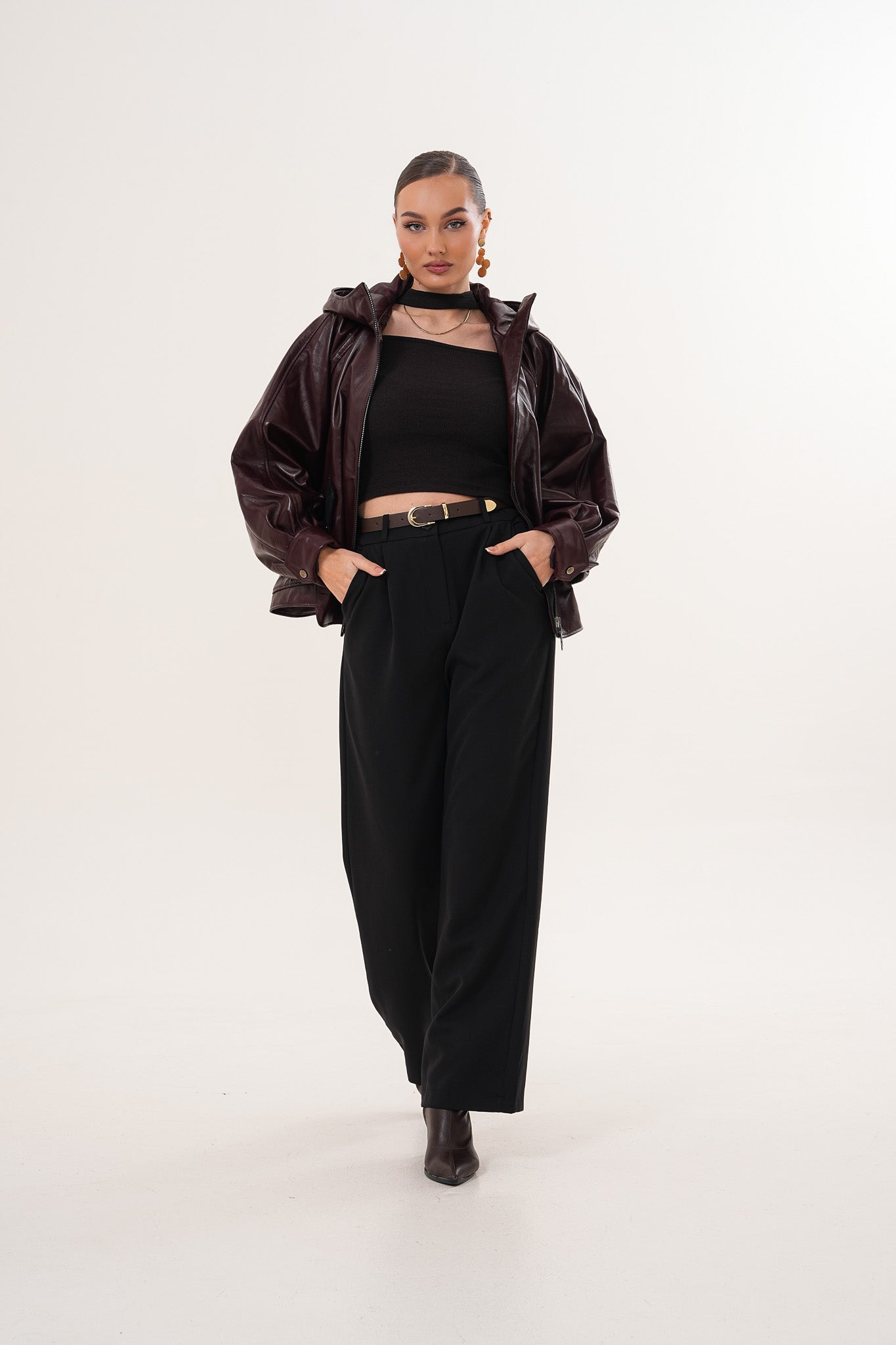 The Marvella Burgundy Leather Jacket On Sale