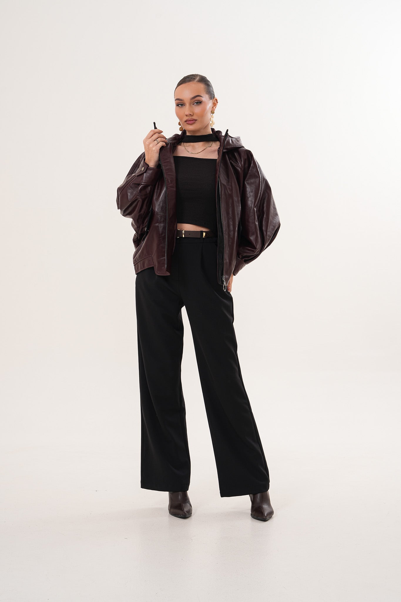 The Marvella Burgundy Leather Jacket On Sale
