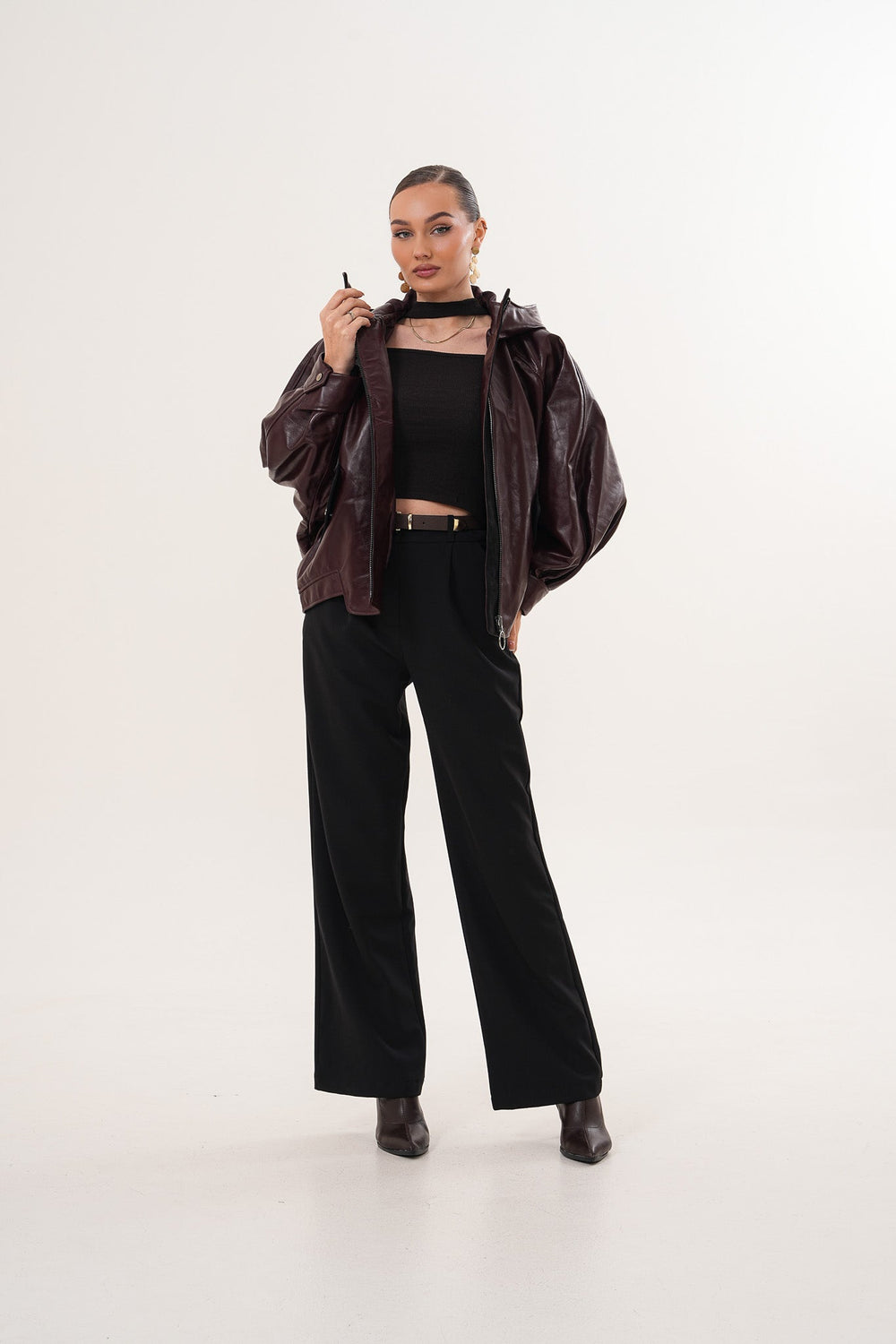 The Marvella Burgundy Leather Jacket On Sale