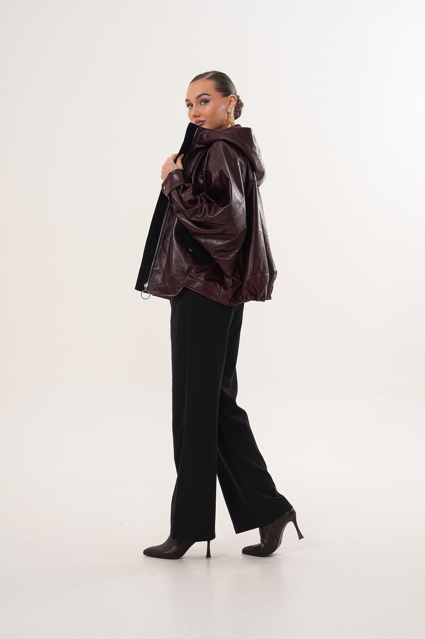 The Marvella Burgundy Leather Jacket On Sale