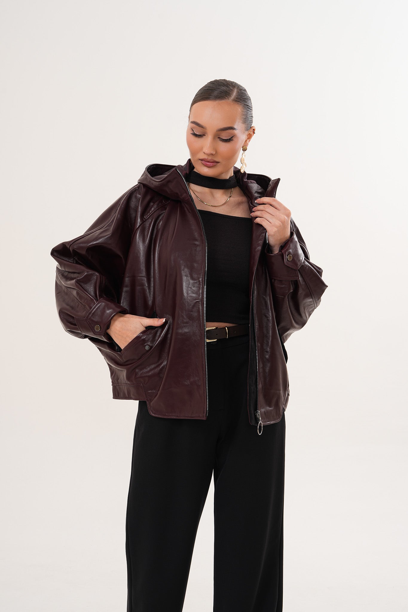 The Marvella Burgundy Leather Jacket On Sale
