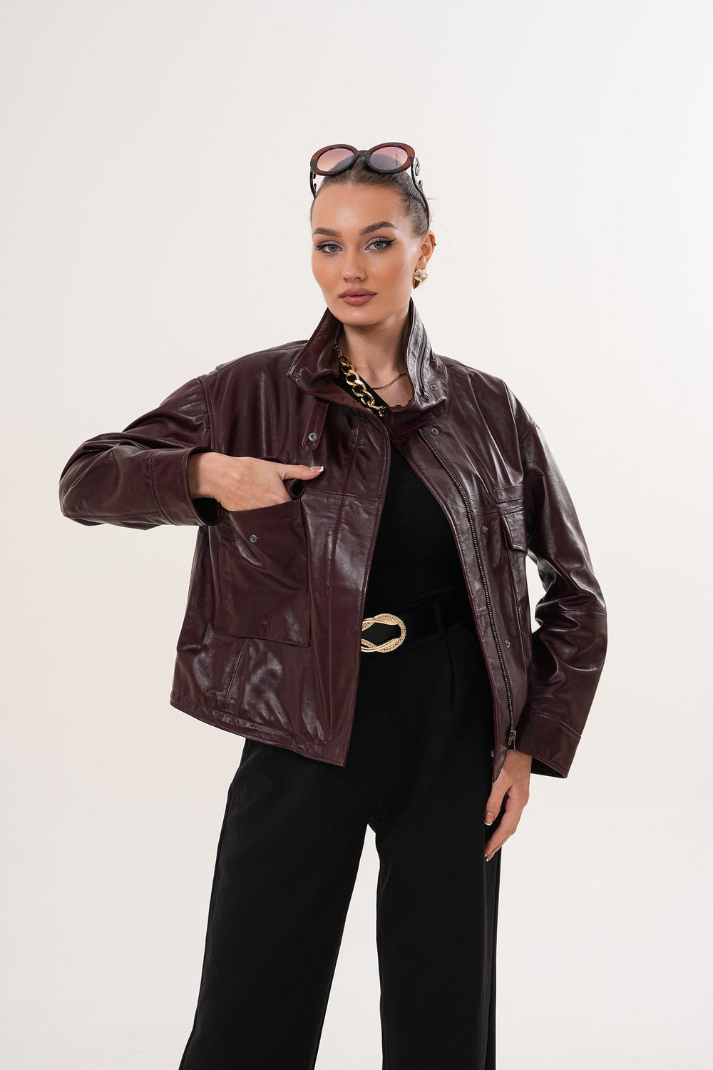 The Ravelyn Burgundy Leather Jacket All New