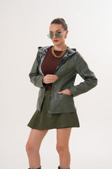 The Avelyn Reversible Olive Green Leather Jacket Universal Fit