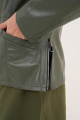 The Avelyn Reversible Olive Green Leather Jacket Universal Fit