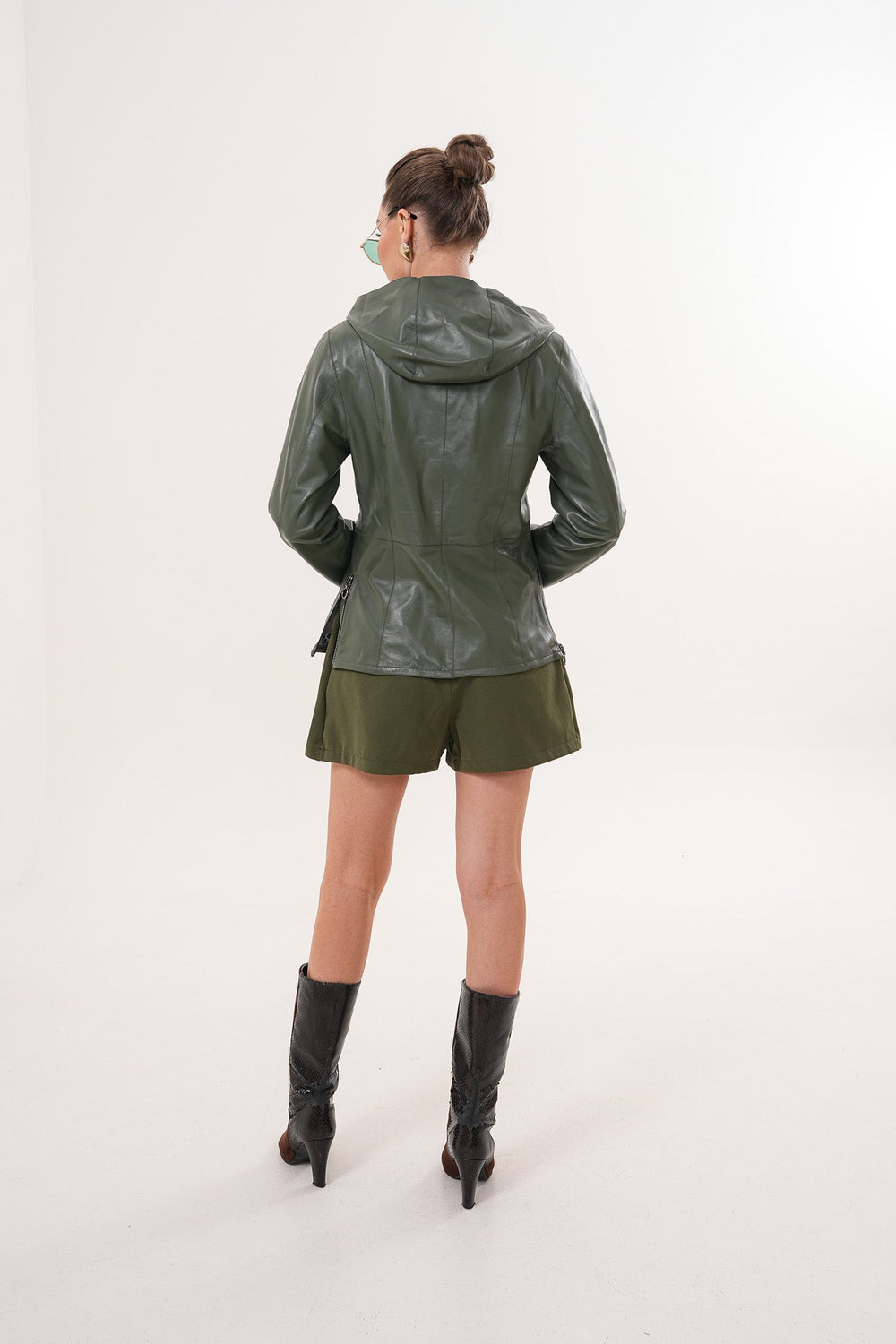 The Avelyn Reversible Olive Green Leather Jacket Universal Fit
