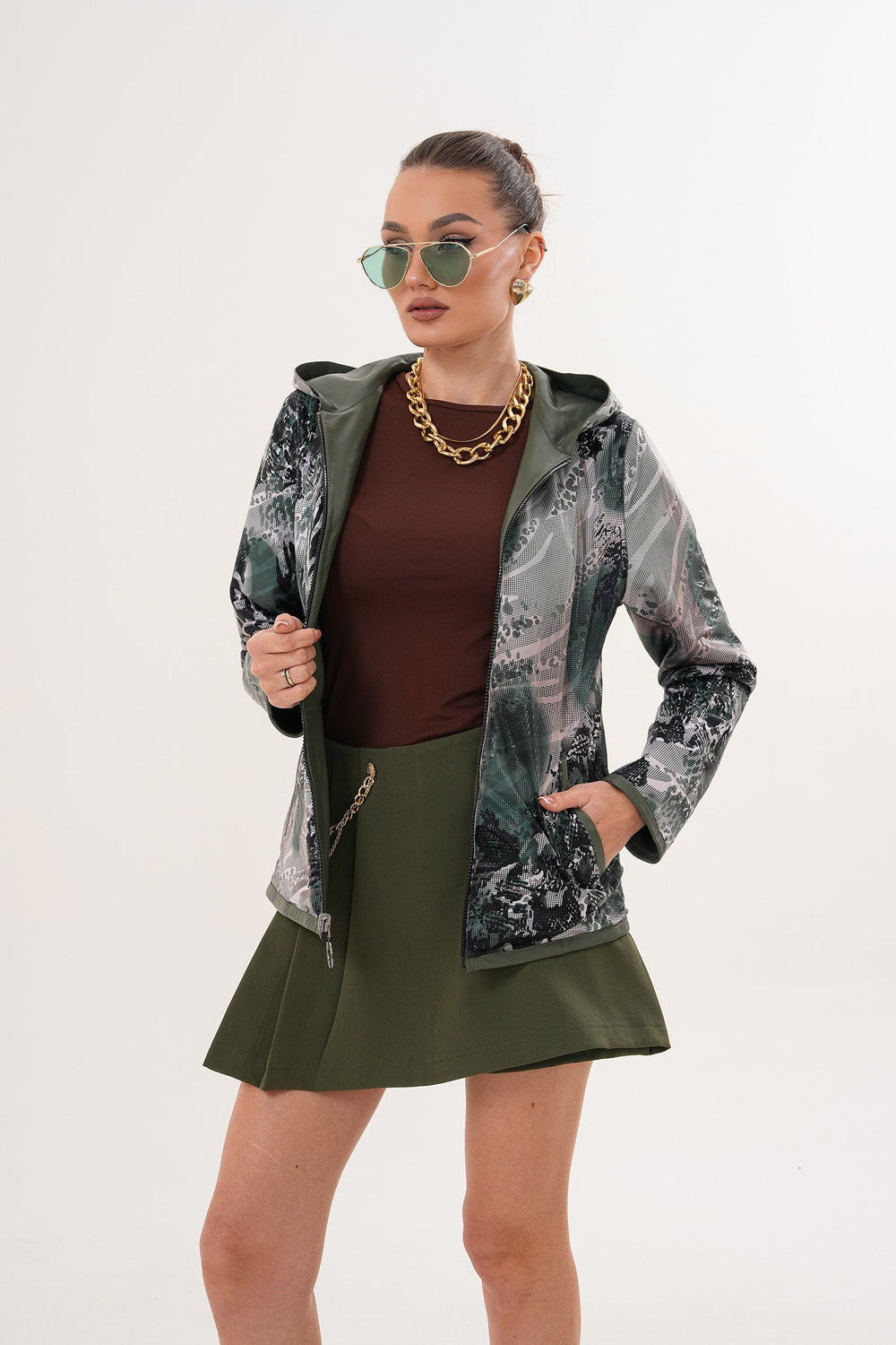 The Avelyn Reversible Olive Green Leather Jacket Universal Fit