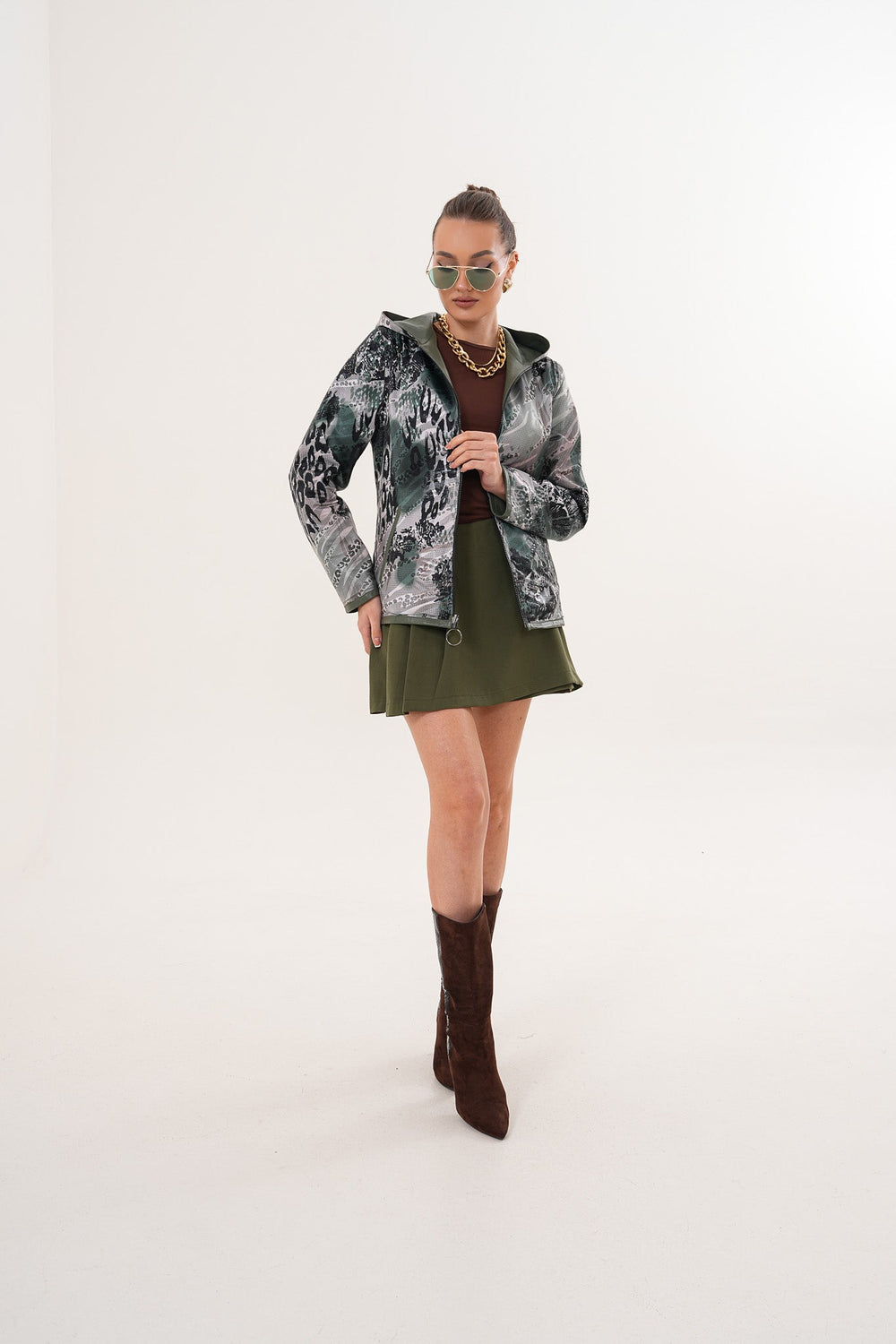 The Avelyn Reversible Olive Green Leather Jacket Universal Fit