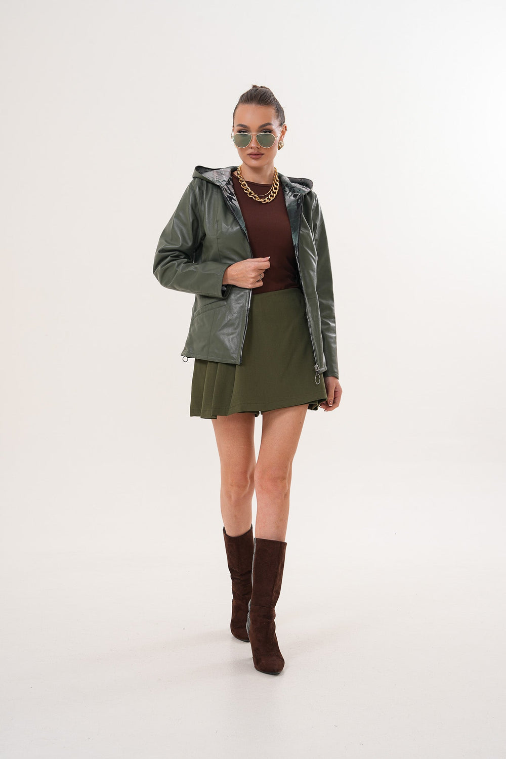 The Avelyn Reversible Olive Green Leather Jacket Universal Fit