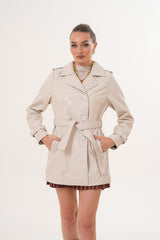 The Caelith Light Beige Leather Trench Jacket Fine Craftsmanship