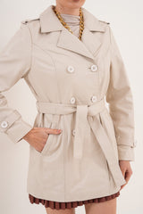 The Caelith Light Beige Leather Trench Jacket Fine Craftsmanship